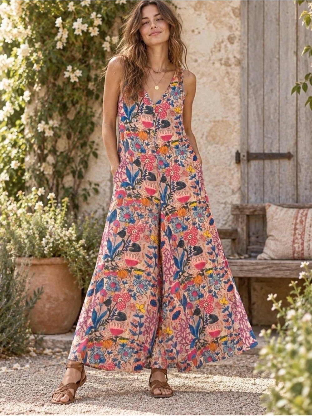 Natural Life Floral Wide-Leg Jumpsuit - Pink Multi